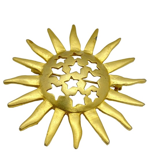 Sun & Stars Goldtone Matte Vintage Brooch Circa 1980's - Picture 1 of 7